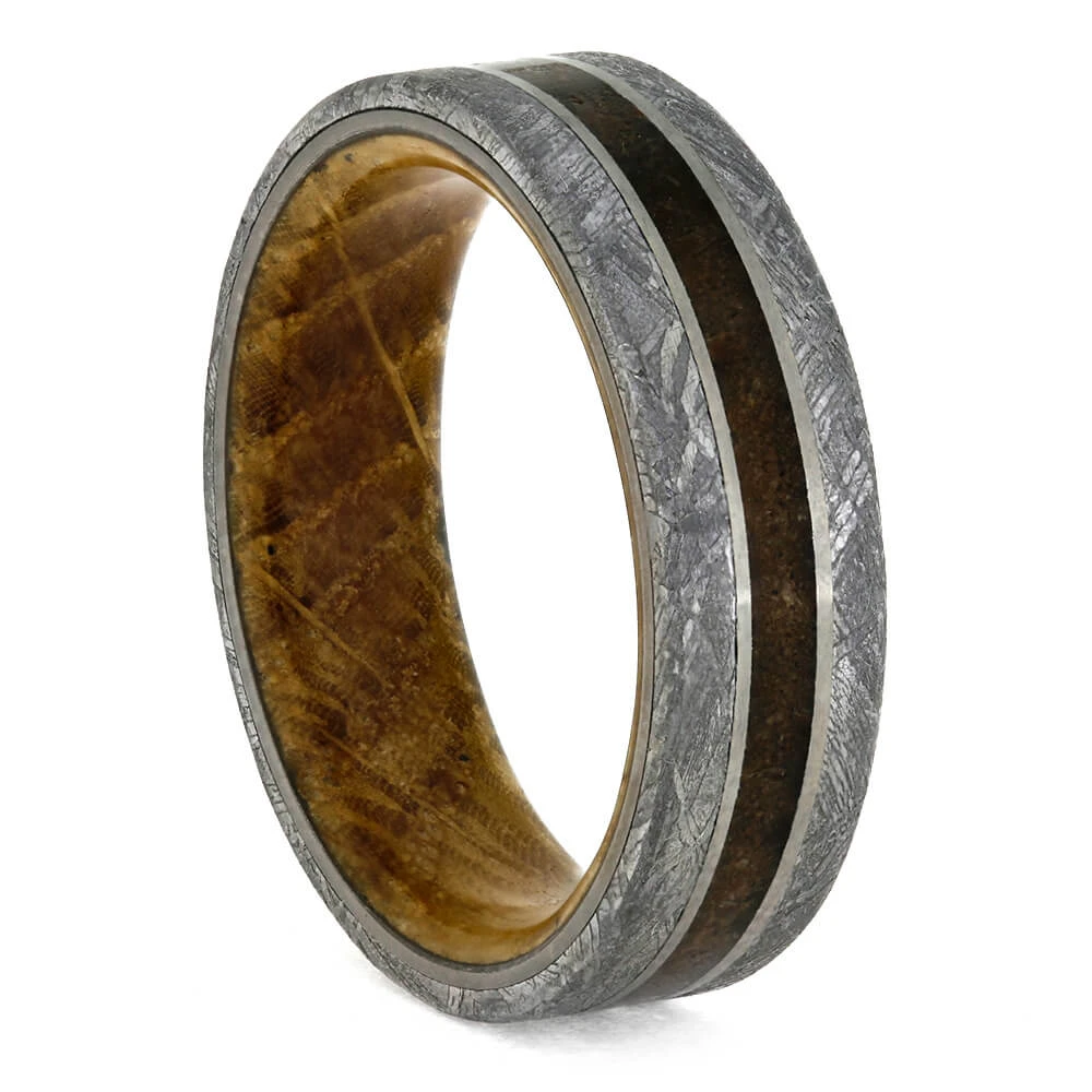 Whiskey Barrel Wood And Meteorite Men's Wedding Band 4 Whiskey Barrel Wood And Meteorite Men's Wedding Band - Image 2