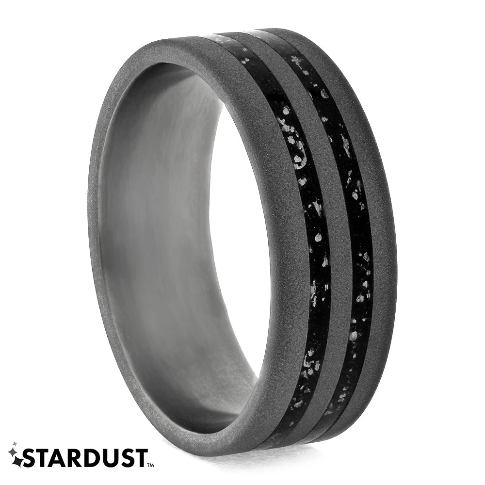 Sandblasted Titanium Wedding Band With Black Stardust™ 5 Sandblasted Titanium Wedding Band With Black Stardust™ - Image 3