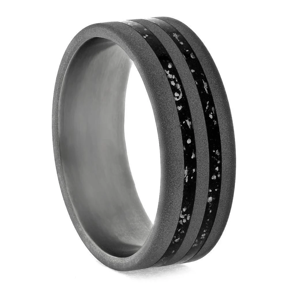 Sandblasted Titanium Wedding Band With Black Stardust™ 4 Sandblasted Titanium Wedding Band With Black Stardust™ - Image 2