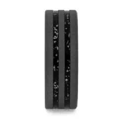 Sandblasted Titanium Wedding Band With Black Stardust™ 14 Sandblasted Titanium Wedding Band With Black Stardust™ -Johan Jewelry Shop E 3673 New 2
