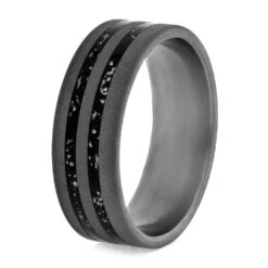 Sandblasted Titanium Wedding Band With Black Stardust™ 15 Sandblasted Titanium Wedding Band With Black Stardust™ -Johan Jewelry Shop E 3673 New 3