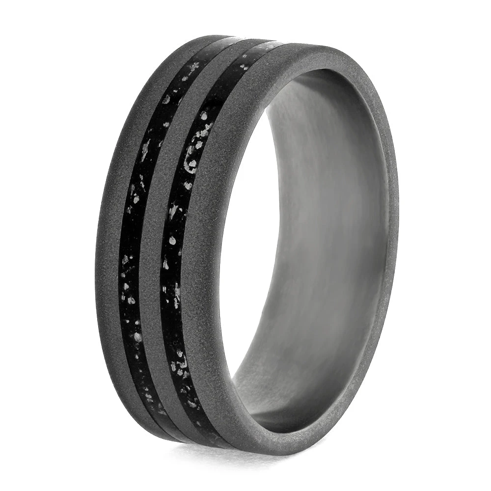Sandblasted Titanium Wedding Band With Black Stardust™ 7 Sandblasted Titanium Wedding Band With Black Stardust™ - Image 5