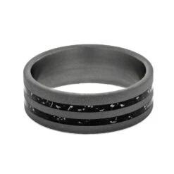 Sandblasted Titanium Wedding Band With Black Stardust™ 16 Sandblasted Titanium Wedding Band With Black Stardust™ -Johan Jewelry Shop E 3673 New 4
