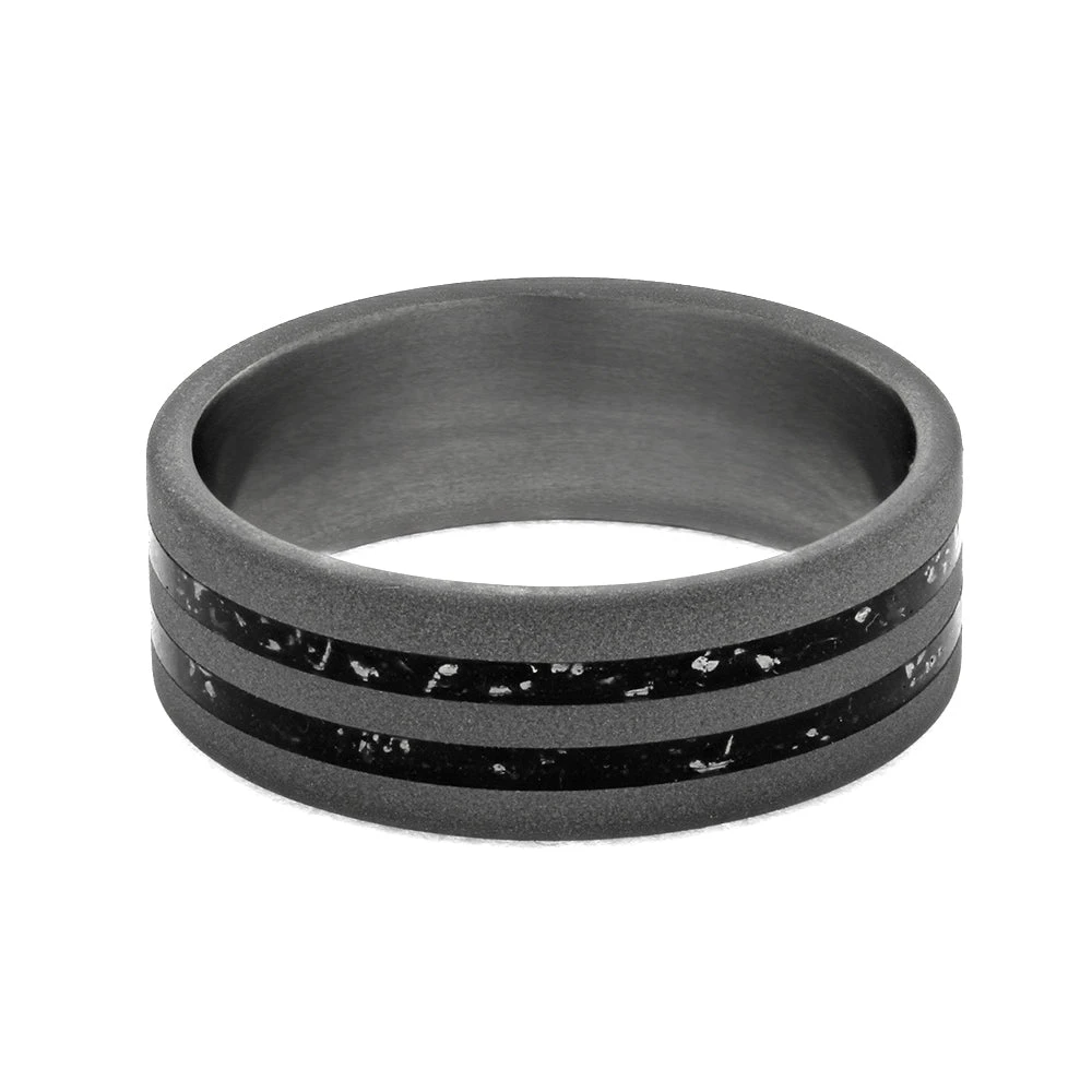 Sandblasted Titanium Wedding Band With Black Stardust™ 8 Sandblasted Titanium Wedding Band With Black Stardust™ - Image 6