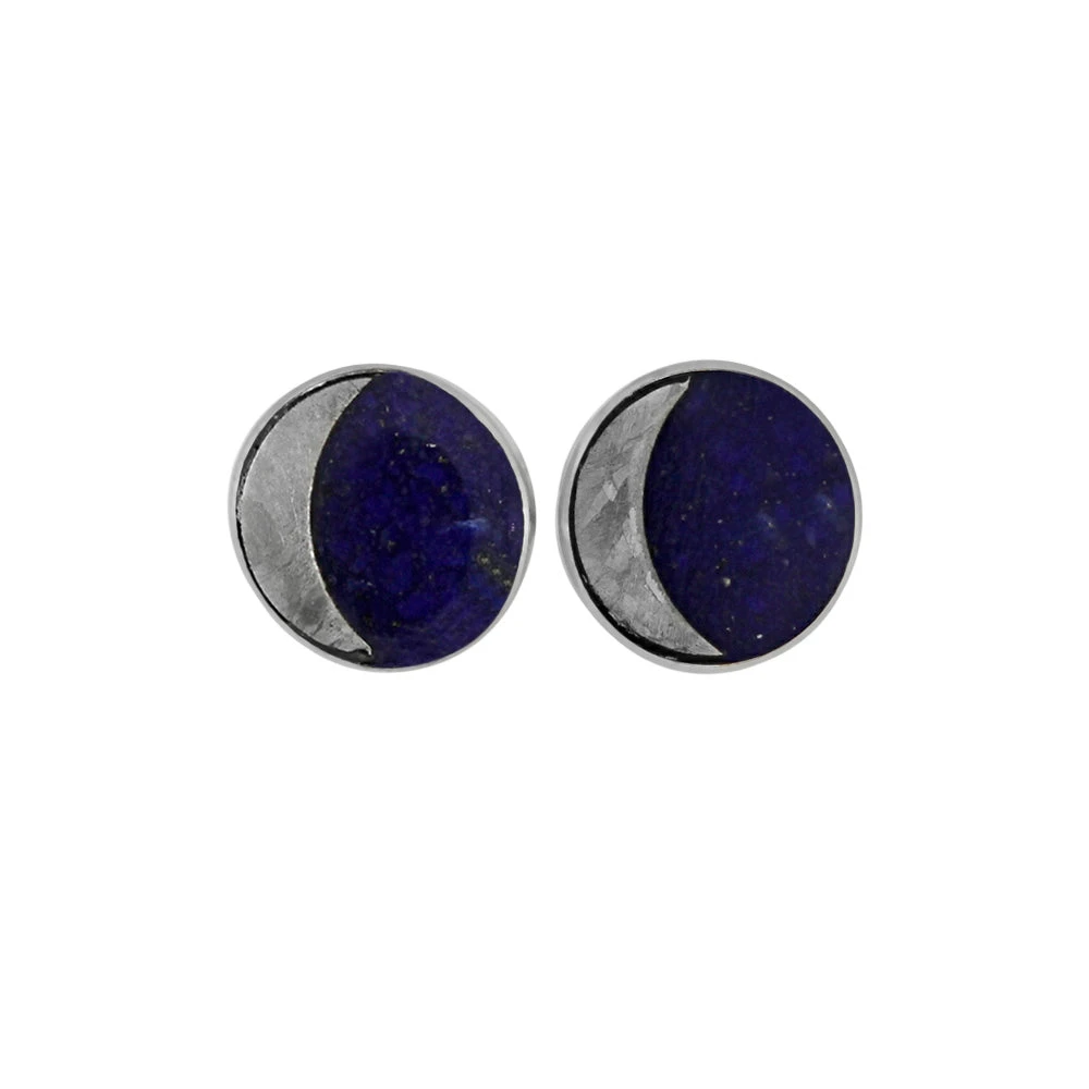 Lapis Lazuli Stud Earrings With Meteorite Moon 5 Lapis Lazuli Stud Earrings With Meteorite Moon - Image 3