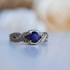 Blue Sapphire & Black Diamond Engagement Ring With Meteorite -Johan Jewelry Shop E 3737 Drake Art Cropped 10