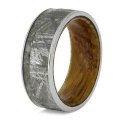 Memorial Ring With Meteorite And Whiskey Barrel Oak Sleeve -Johan Jewelry Shop E 3751 Mustoe 3