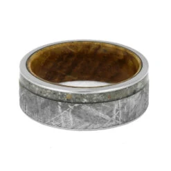 Memorial Ring With Meteorite And Whiskey Barrel Oak Sleeve -Johan Jewelry Shop E 3751 Mustoe 4