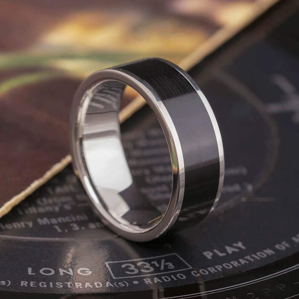Vinyl Record Ring, Titanium Wedding Band With Vinyl LP Inlay 3 Vinyl Record Ring, Titanium Wedding Band With Vinyl LP Inlay