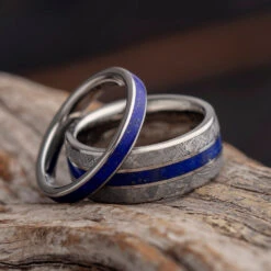 Lapis Lazuli & Meteorite Wedding Band Set