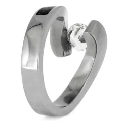 White Sapphire Engagement Ring, Titanium Meteorite Ring With Dinosaur Bone 14 White Sapphire Engagement Ring, Titanium Meteorite Ring With Dinosaur Bone -Johan Jewelry Shop E 3870 Meteorite Dino Engagement 3
