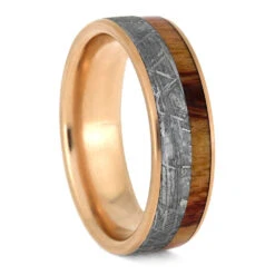 Meteorite & Wood Wedding Ring Set, Matching Rose Gold Wedding Bands -Johan Jewelry Shop E 3882 Rose Gold Meteorite Tulipwood 1 8f83f7b7 1c8c 4ae9 a4bb 85d34b8a0d77
