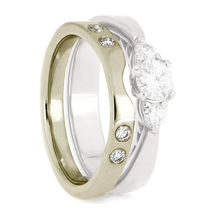 Moissanite Women's Wedding Band With Curve 3 Moissanite Women's Wedding Band With Curve