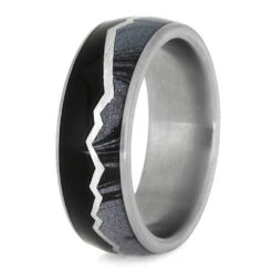 Mountain Ring With Ebony Wood And Mokume Gane -Johan Jewelry Shop E 3890 Mokume Mountain 3