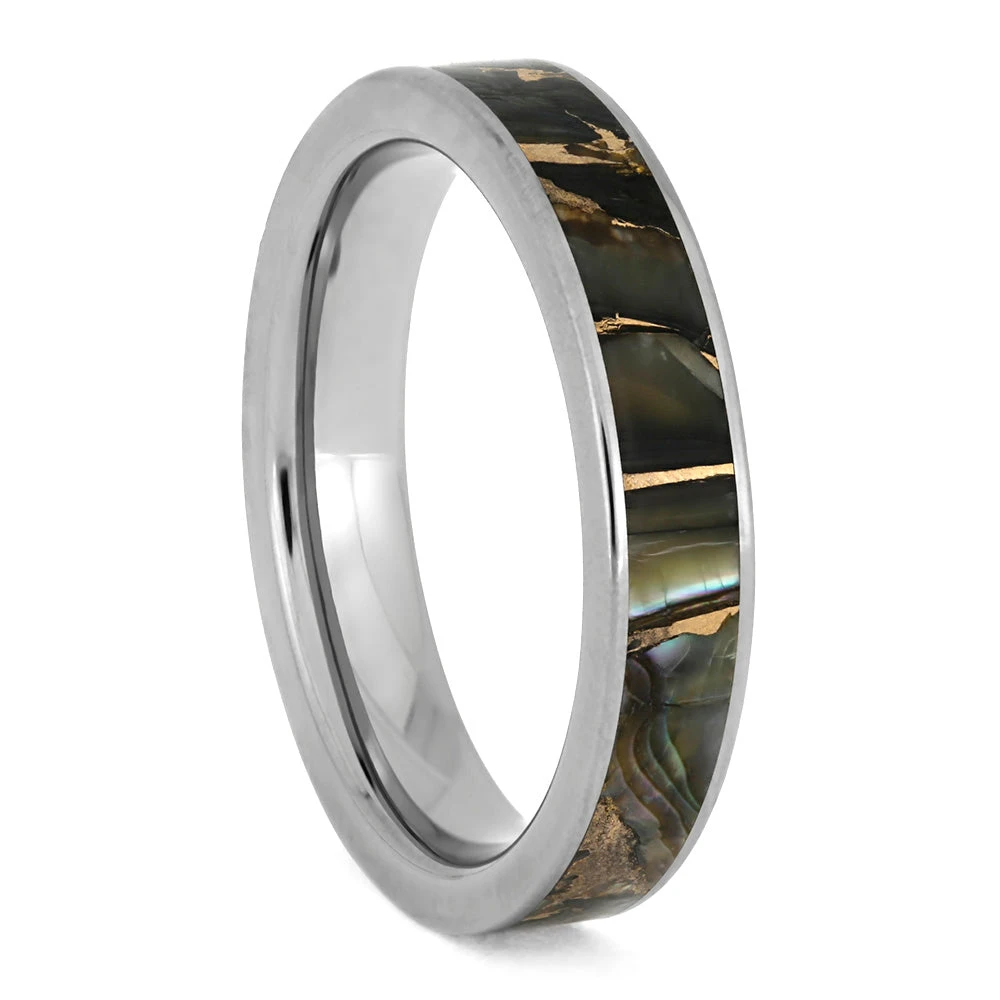 Bronze Abalone Ring, Color Changing Wedding Band In Titanium 4 Bronze Abalone Ring, Color Changing Wedding Band In Titanium - Image 2