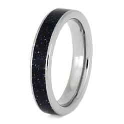 Blue Goldstone Ring, Sparkling Sky Wedding Band -Johan Jewelry Shop E 3901 Goldstone 1.5