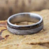 Meteorite Wedding Band With Crushed Dinosaur Bone, Titanium Ring 1 Meteorite Wedding Band With Crushed Dinosaur Bone, Titanium Ring -Johan Jewelry Shop E 3902 Art Cropped 3