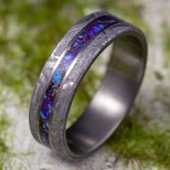 Lava Mosaic Turquoise Men's Ring With Meteorite Edges & Pinstripes -Johan Jewelry Shop E 3924 Art Cropped 2