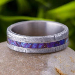 Lava Mosaic Turquoise Men's Ring With Meteorite Edges & Pinstripes -Johan Jewelry Shop E 3924 Art March Cropped 1 2