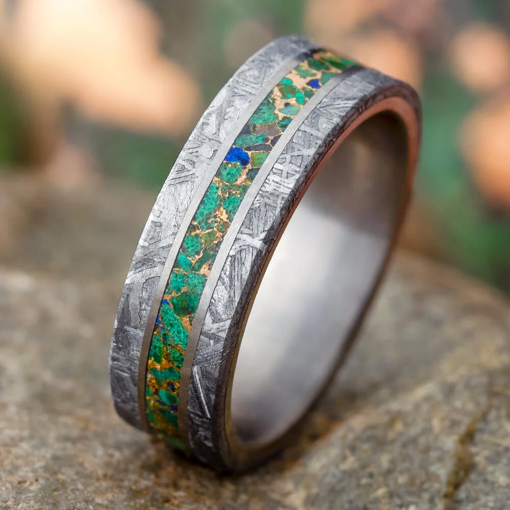 Colorful Desert Mosaic Wedding Ring With Meteorite Edges 3 Colorful Desert Mosaic Wedding Ring With Meteorite Edges