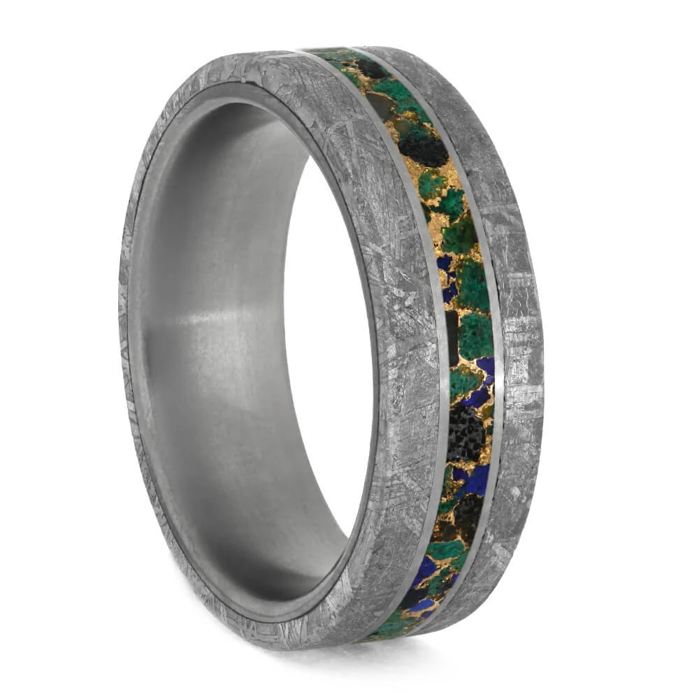 Colorful Desert Mosaic Wedding Ring With Meteorite Edges 4 Colorful Desert Mosaic Wedding Ring With Meteorite Edges - Image 2