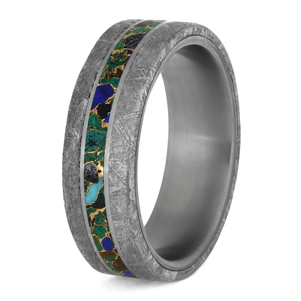 Colorful Desert Mosaic Wedding Ring With Meteorite Edges 6 Colorful Desert Mosaic Wedding Ring With Meteorite Edges - Image 4