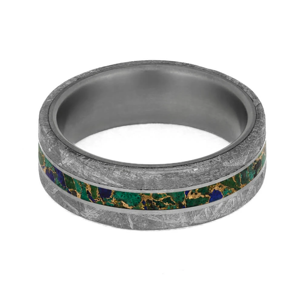 Colorful Desert Mosaic Wedding Ring With Meteorite Edges 7 Colorful Desert Mosaic Wedding Ring With Meteorite Edges - Image 5