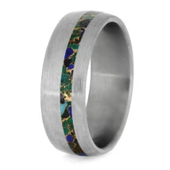 Gem Alloy Wedding Band, Titanium Ring With Brushed Finish -Johan Jewelry Shop E 3930 Desert Mosaic 3