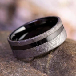 Black Ceramic & Meteorite Men's Wedding Band