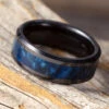 Blue Burl Wood Men's Ring In Black Ceramic 2 Blue Burl Wood Men's Ring In Black Ceramic -Johan Jewelry Shop E 4033 Art Cropped 1 3