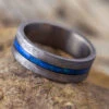 Meteorite And Dark Blue Opal Men's Wedding Band In Matte Titanium