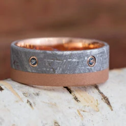 Men's Rose Gold Wedding Band With Meteorite And Topaz