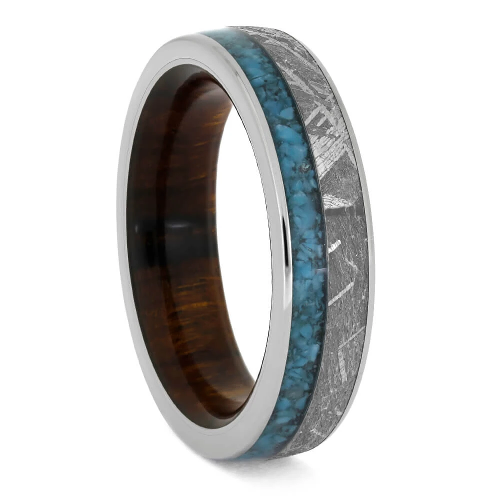 Turquoise Wedding Band With Meteorite And Ironwood Sleeve 4 Turquoise Wedding Band With Meteorite And Ironwood Sleeve - Image 2