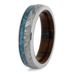 Turquoise Wedding Band With Meteorite And Ironwood Sleeve 11 Turquoise Wedding Band With Meteorite And Ironwood Sleeve -Johan Jewelry Shop E 4295 3