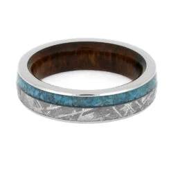 Turquoise Wedding Band With Meteorite And Ironwood Sleeve 12 Turquoise Wedding Band With Meteorite And Ironwood Sleeve -Johan Jewelry Shop E 4295 4