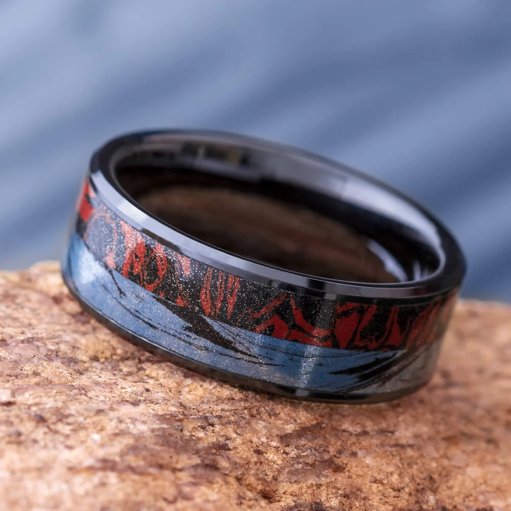 Red & Black Men's Wedding Band 3 Red & Black Men's Wedding Band