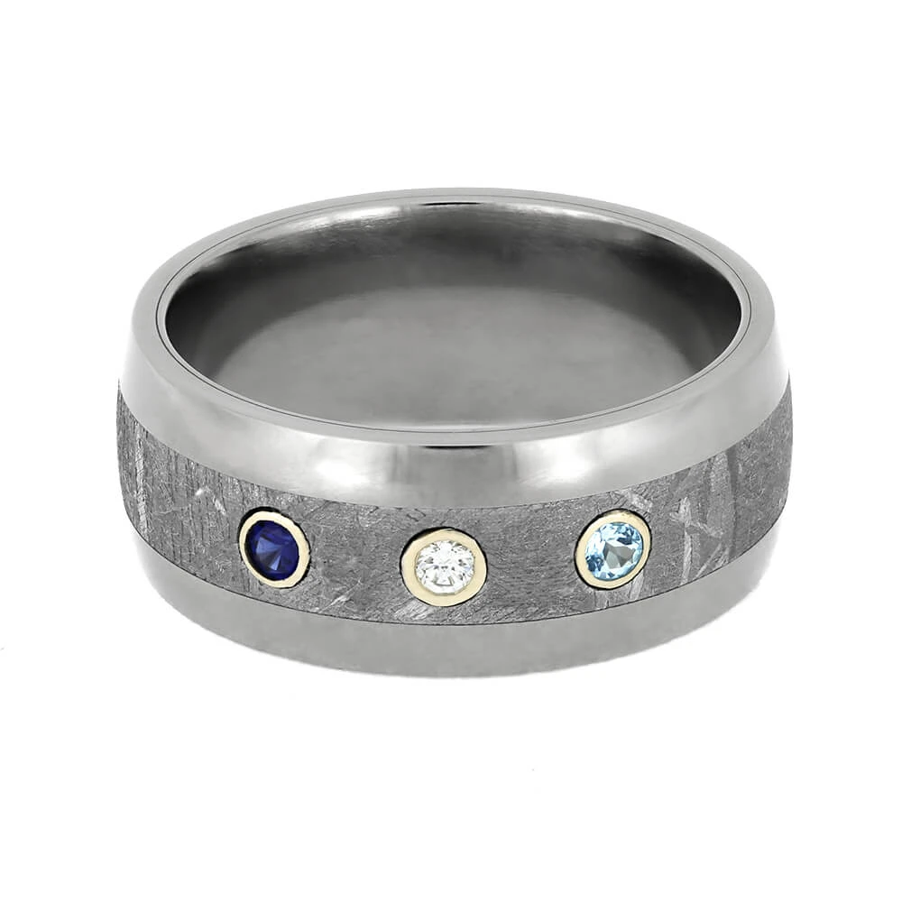 Meteorite Wedding Band With Sapphire, Diamond, And Topaz 7 Meteorite Wedding Band With Sapphire, Diamond, And Topaz - Image 5