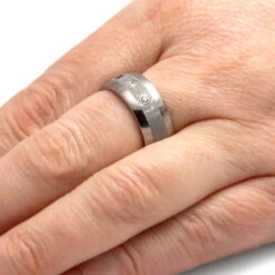 Meteorite Wedding Band With Sapphire, Diamond, And Topaz 13 Meteorite Wedding Band With Sapphire, Diamond, And Topaz -Johan Jewelry Shop E 4303 Handshot