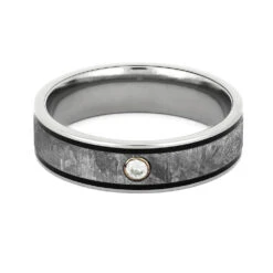 Meteorite Wedding Ring For Men With Black Pinstripes -Johan Jewelry Shop E 4307 4