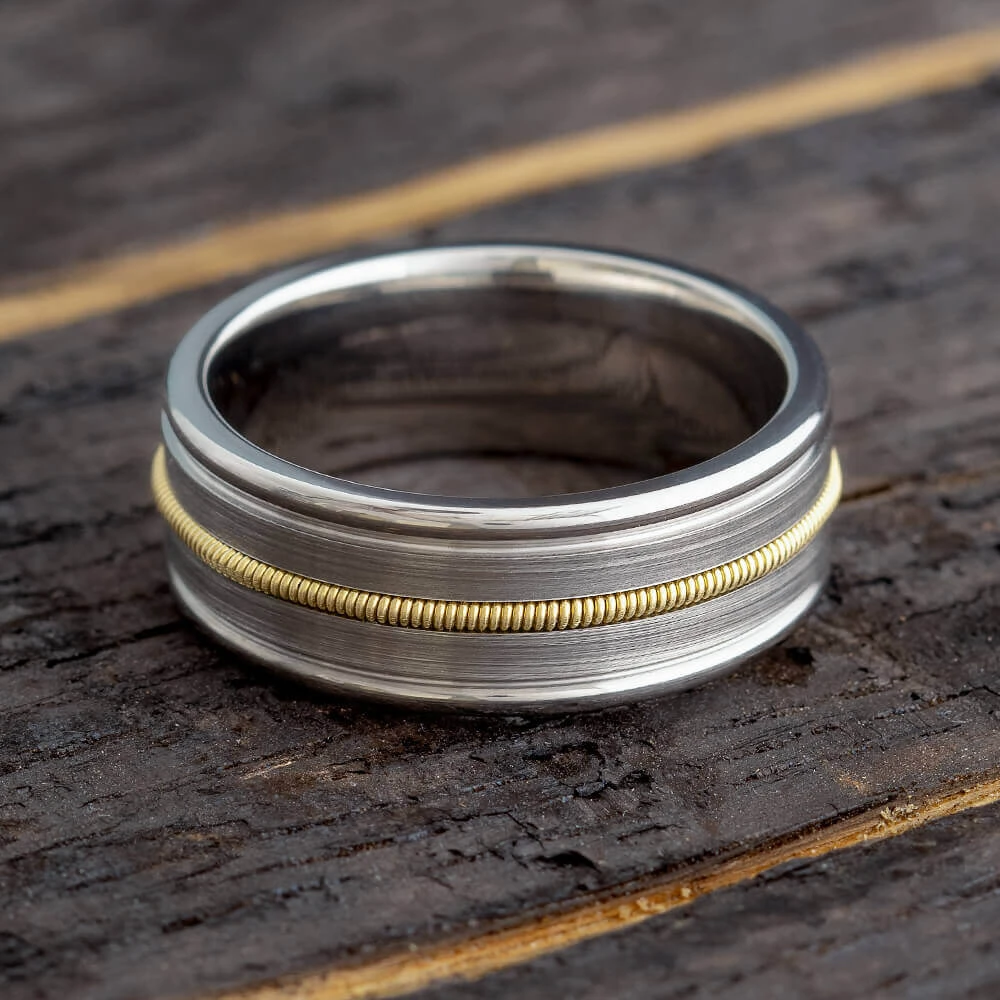 Guitar String Ring In Titanium With Brushed Finish 3 Guitar String Ring In Titanium With Brushed Finish