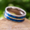 Blue Box Elder Burl Wood Wedding Band In Titanium With Copper Pinstripe -Johan Jewelry Shop E 4353 Art Cropped 2