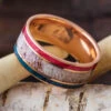 Red & Blue Box Elder Wood Wedding Band With Deer Antler 2 Red & Blue Box Elder Wood Wedding Band With Deer Antler -Johan Jewelry Shop E 4360 Art 3