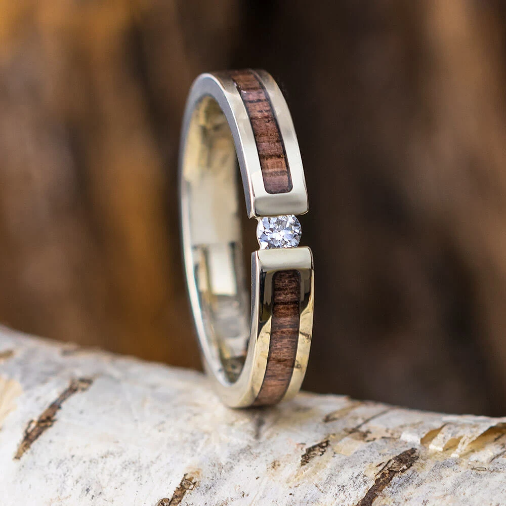 Diamond Engagement Ring With Walnut Wood Inlays 3 Diamond Engagement Ring With Walnut Wood Inlays