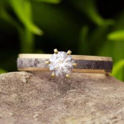 Solitaire Moissanite & Meteorite Engagement Ring