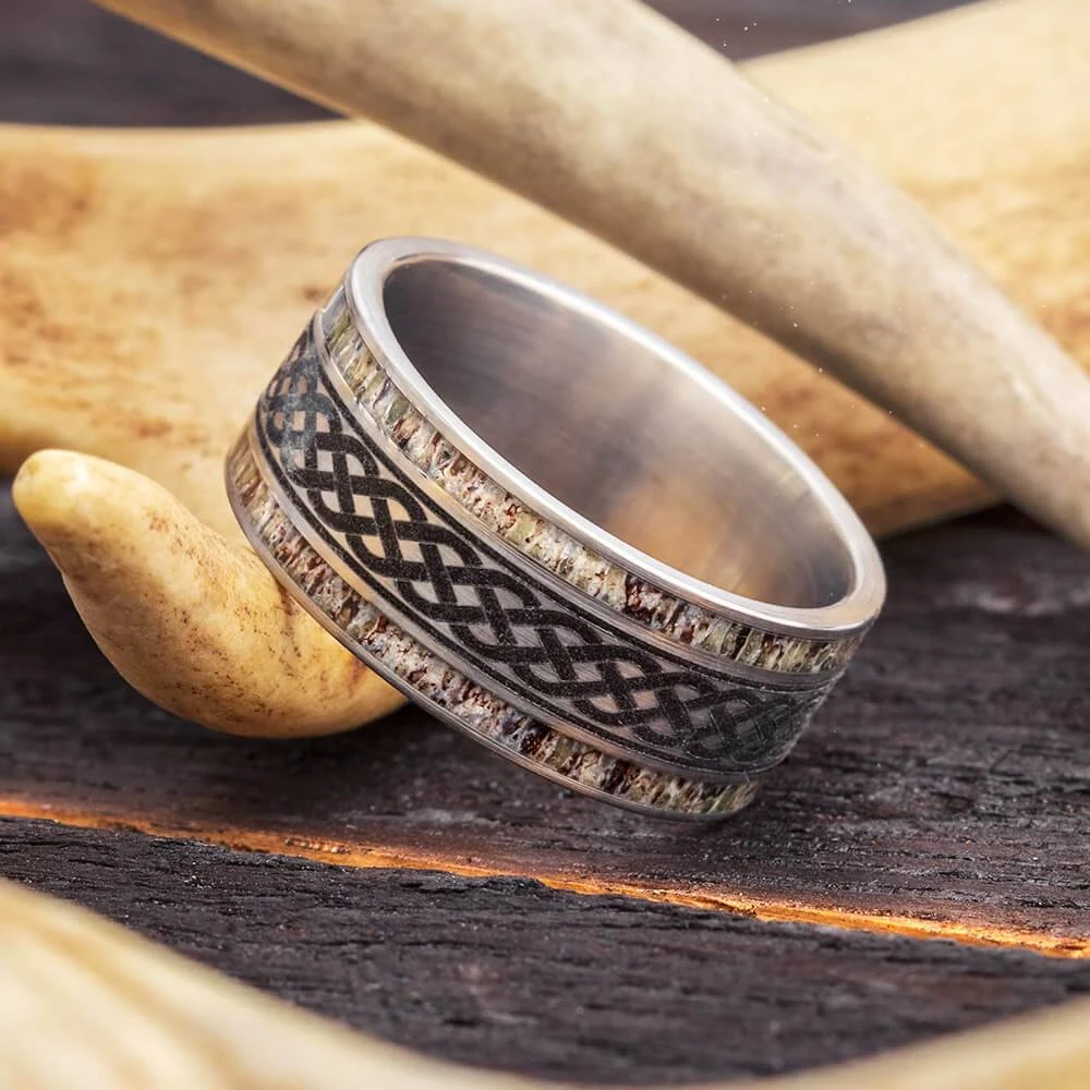 Celtic Knot Wedding Band With Deer Antler 3 Celtic Knot Wedding Band With Deer Antler