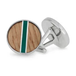 Baseball Bat Cuff Links With Enamel And Game Used Wood -Johan Jewelry Shop E 5581 Green Baseball Bat Cuff Links 1