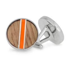 Baseball Bat Cuff Links With Enamel And Game Used Wood -Johan Jewelry Shop E 5581 Orange Baseball Bat Cuff Links 1