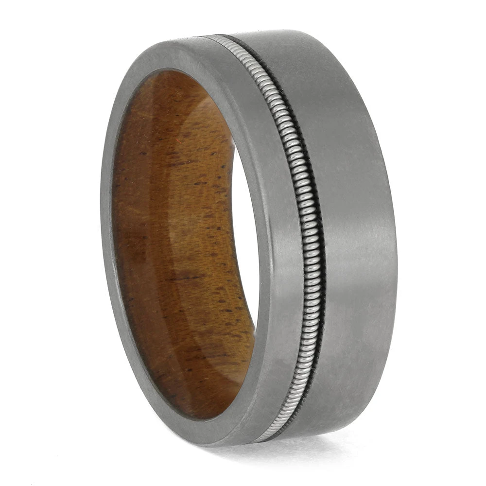 Guitar String Ring In Titanium With Wood Sleeve 5 Guitar String Ring In Titanium With Wood Sleeve - Image 3