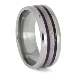 Purple Burl Wood And Meteorite Inlaid In Titanium -Johan Jewelry Shop E RS12733