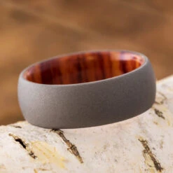Men's Exotic Wood & Sandblasted Titanium Ring
